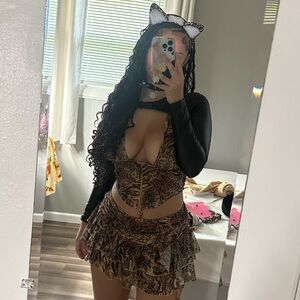 Leopard Print Halter Top & Ruffle Skirt Set